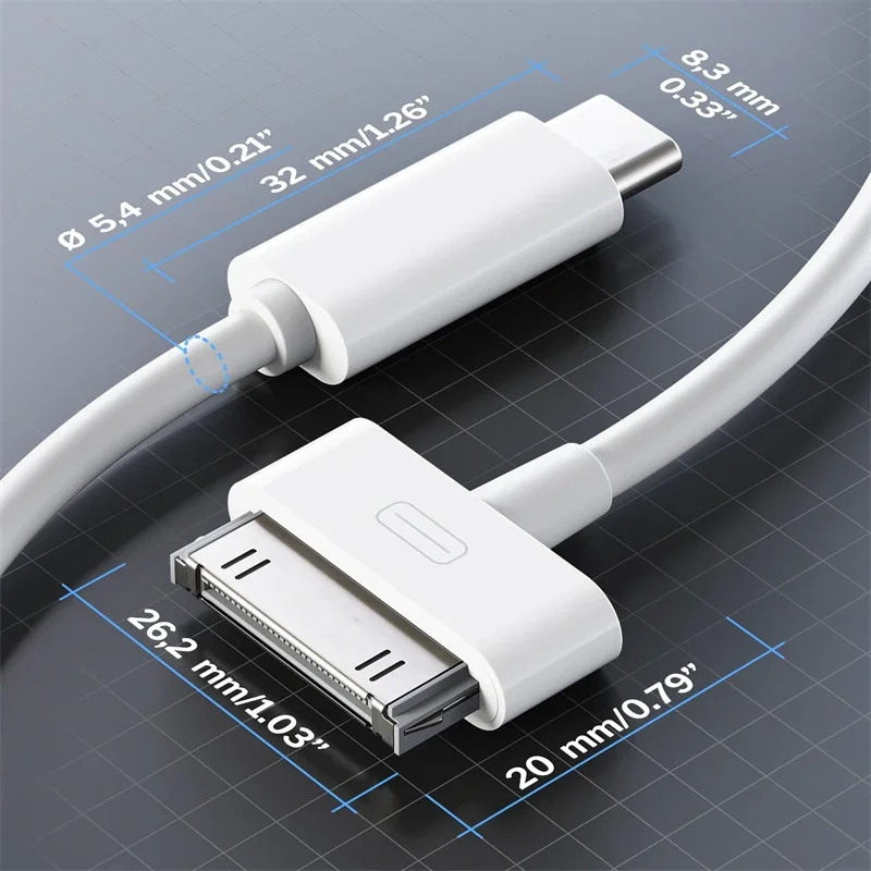 Versatile 30-Pin to USB-C Charging and Data Cable Adapter