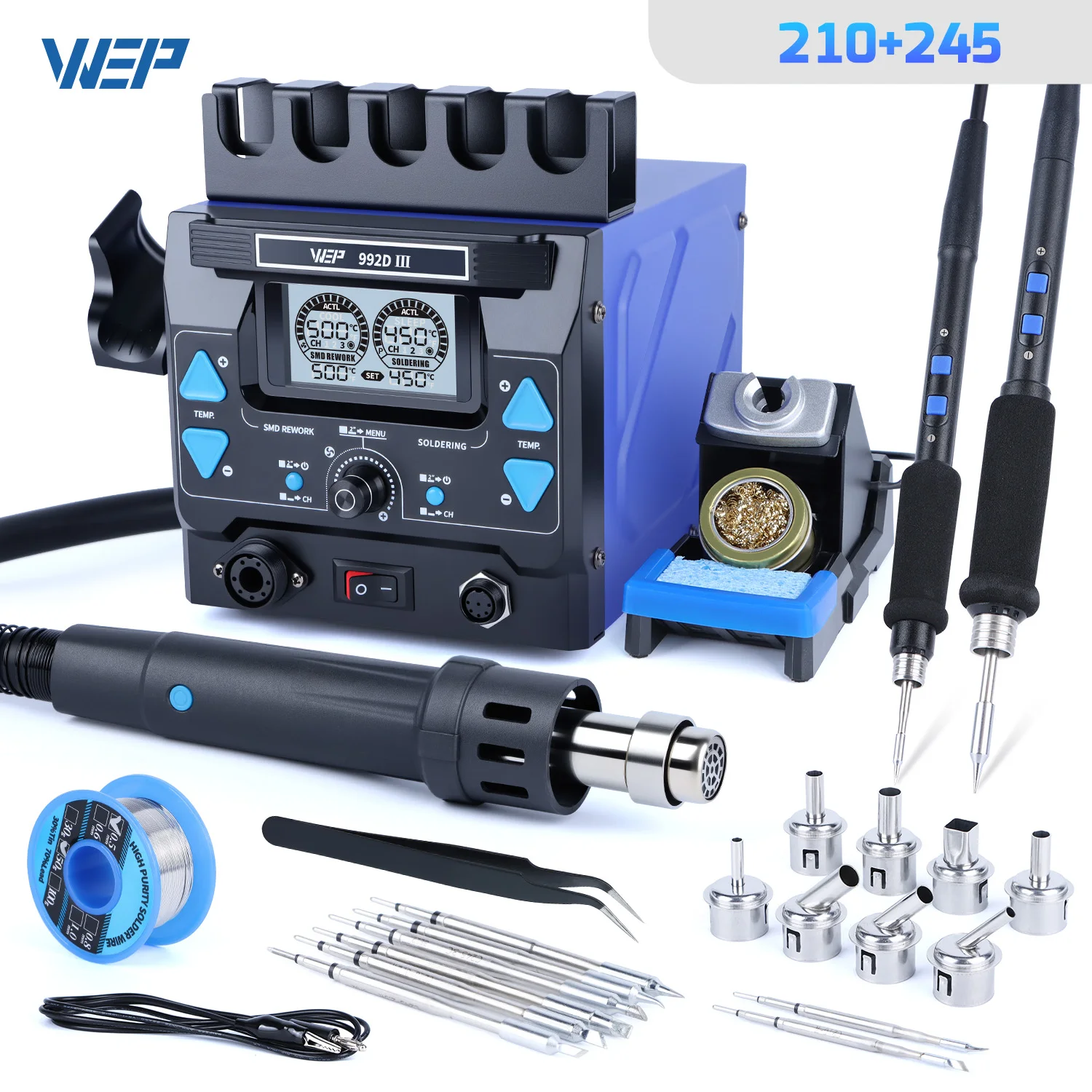 WEP 2-in-1 992D-III 1220W 열풍 리워크 스테이션 마이크로 부품 디지털 디스플레이 C245 납땜 인두 스테이션 용..