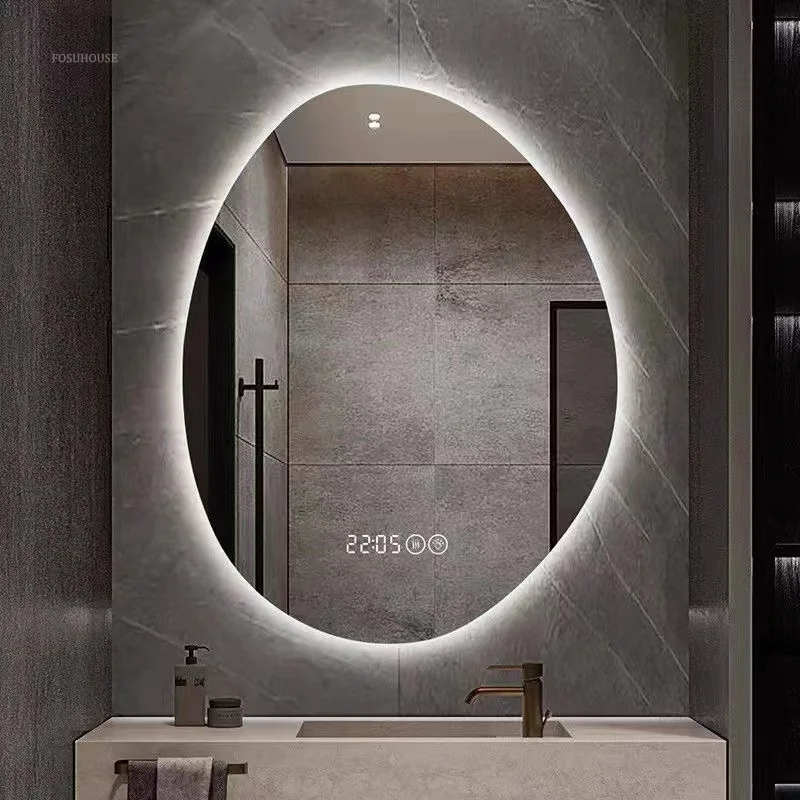 Nordic Smart Bath Mirrors Wall-mounted Touch Screen Bedroom Makeup Mirror Bathroom Mirror with Light Hotel Decorative Mirrors