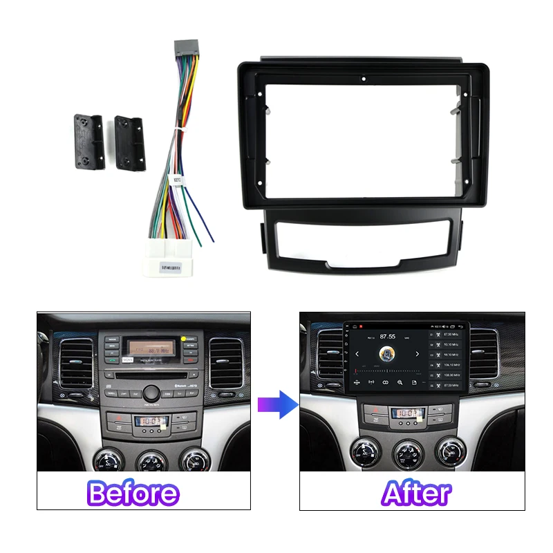 Android Car Radio Fascia Frame Harness Installation Panel For SsangYong Korando 2010-2013 9inch GPS Multimedia 16Pin Power Cable