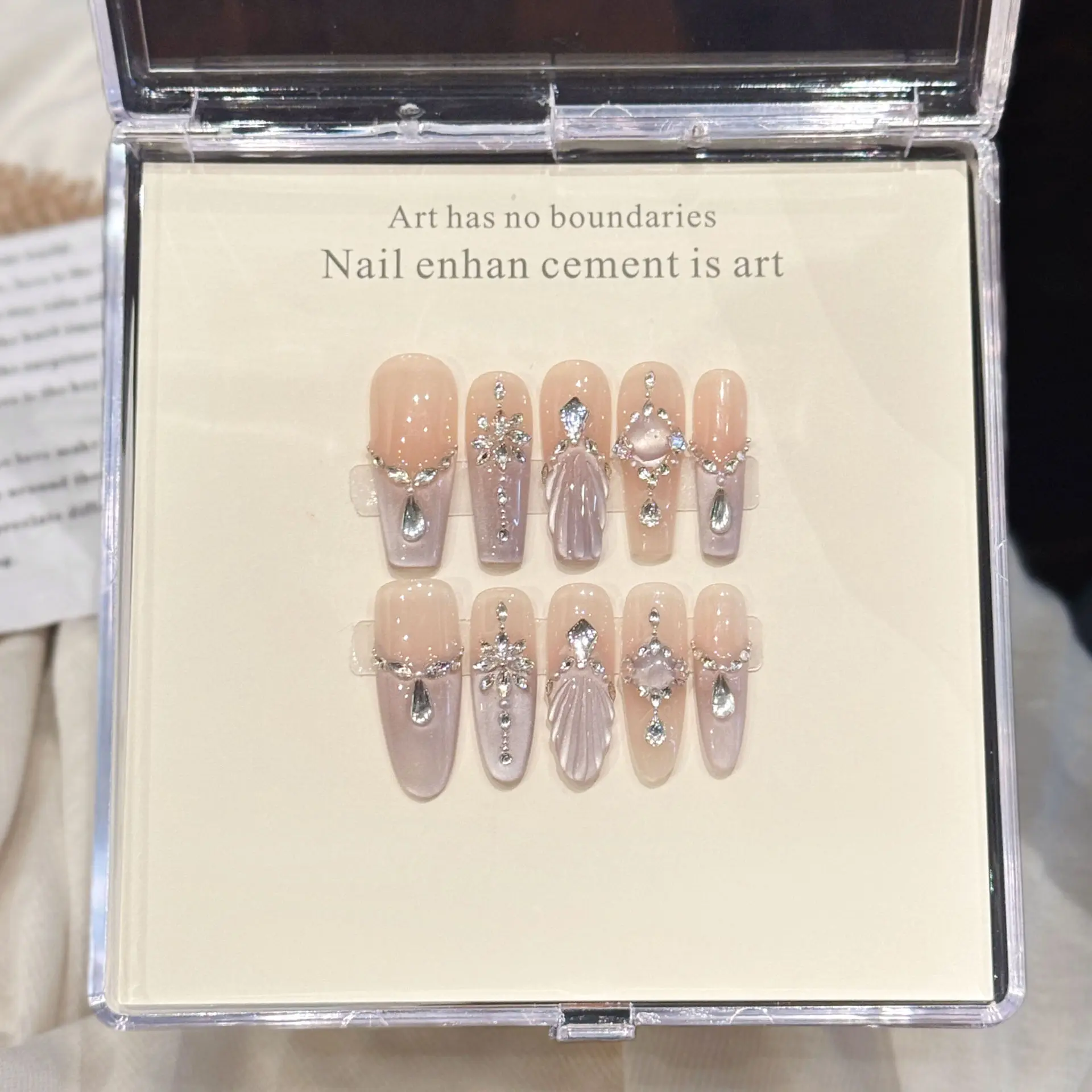 10개입 고급 수제 프레스온 네일 롱 오벌 핸드페인팅 피쉬테일 디자인 (3종 도구, 접착 네일 글루 탭 포함) - AliExpress