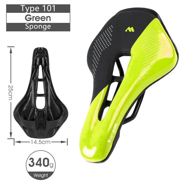 WEST BIKING Bike Saddle MTB Mountain Road Bike Seat PU Leather Gel Filled Cycling Cushion Comfortable Shockproof Bicycle Saddle 101 Green