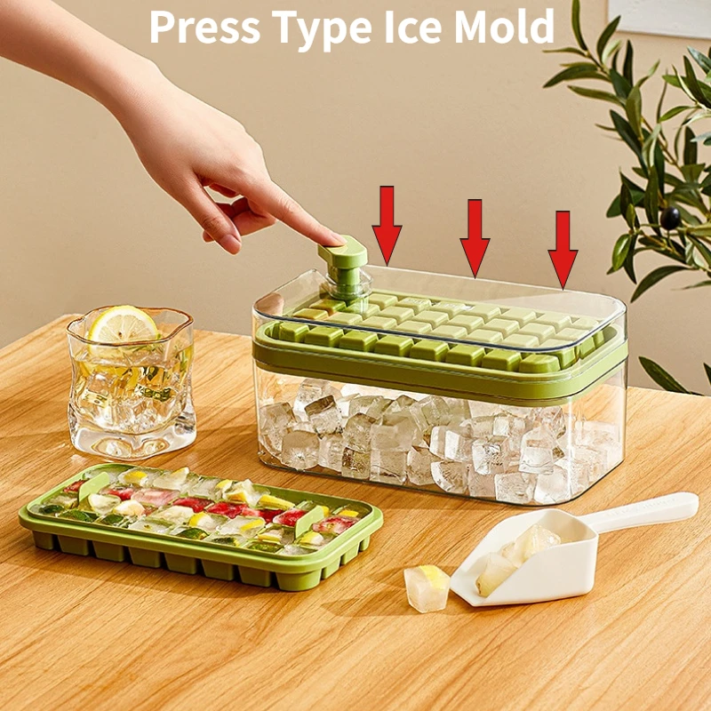 

Press Type Ice Cube Tray with Lid Reusable Ice Ball Maker for Whiskey Hockey Silicone Large Ice Cube Mold Summer Kitchen Gadget