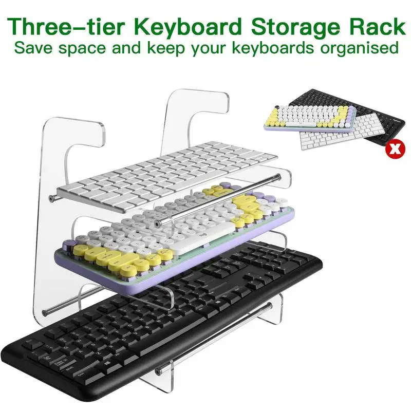 Suporte Acrílico Transparente do Teclado Suporte do Computador Cremalheira Mecânica do Teclado Suporte Destacável do Armazenamento Níveis - Imagem 4