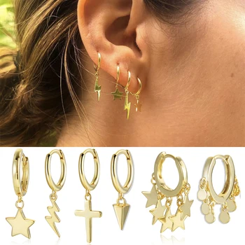 Fashion Gold Color Lightning Star Hoop Earrings for Women Simple Circle Cartilage Piercing Huggies Hoops Bijoux Femme Jewelry