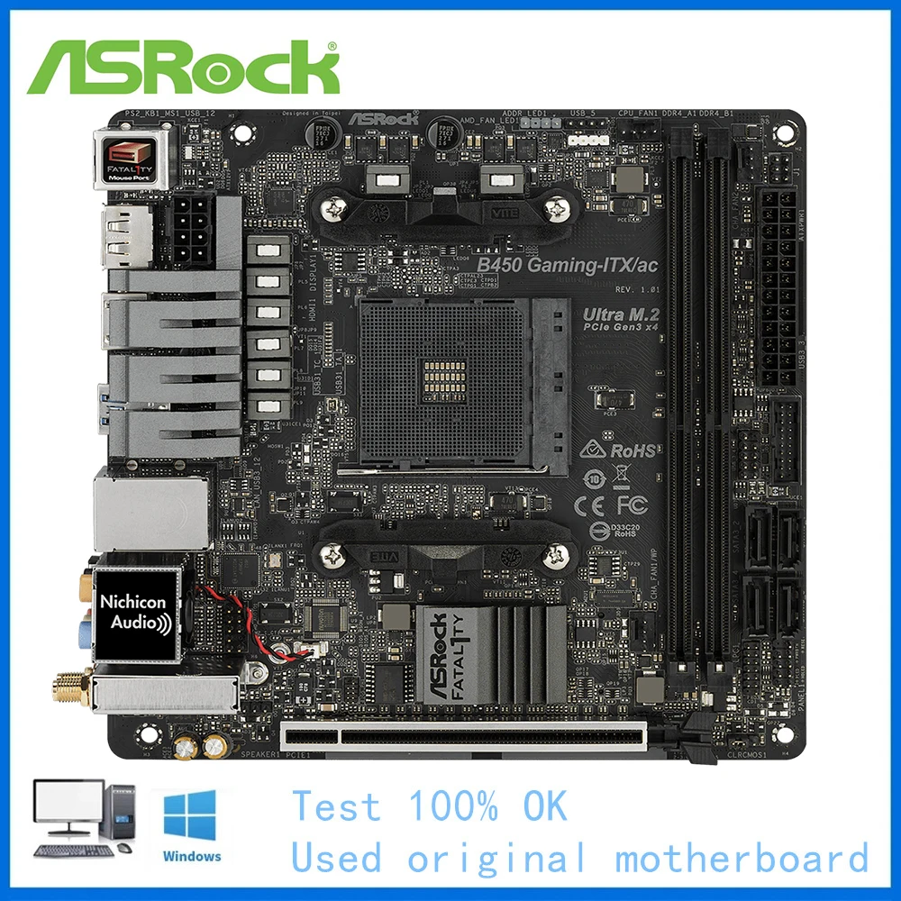 Mini Usato Per Computer Asrock B450 Gaming-Itx/Ac Gaming-Itx Usb3.0 M.2 Scheda Madre Ssd Nvme Am4 Ddr4 64G B450 Scheda Madre Desktop