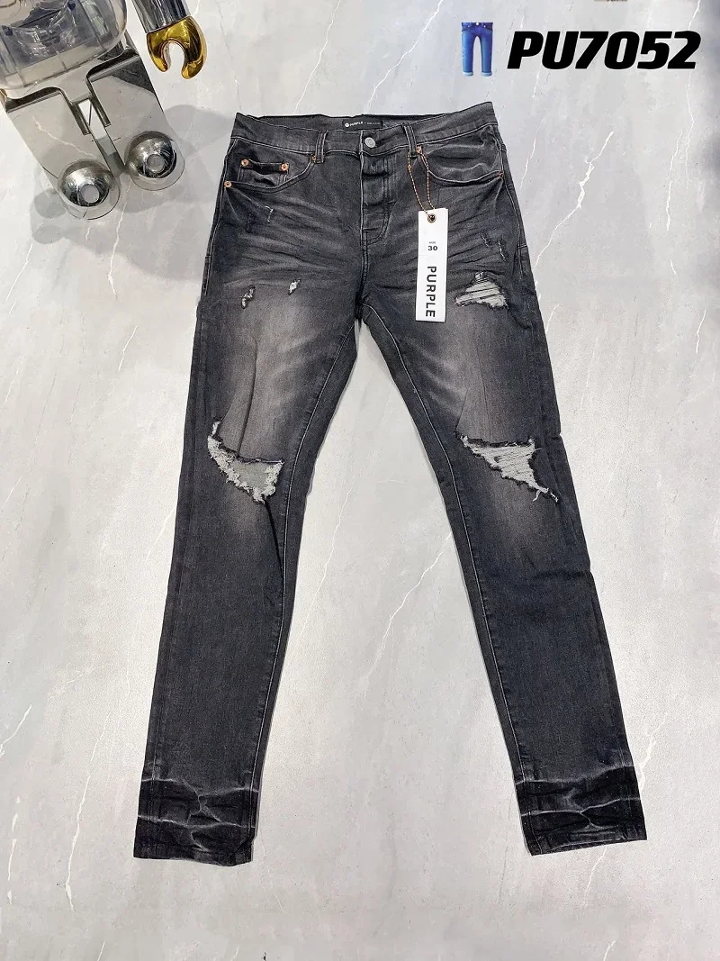 

Men's Slim Fit Streetwear Distressed Skinny Stretch Damaged Destroyed Hole Ripped Purple Brand Jeans Streetwear