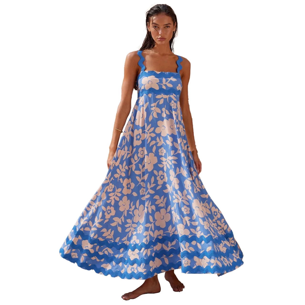 Bohemian Summer Printed A-line Long Dress Sexy Backless Holiday Beach Spaghetti Strap Dresses For Women Maxi Vestidos Para Mujer