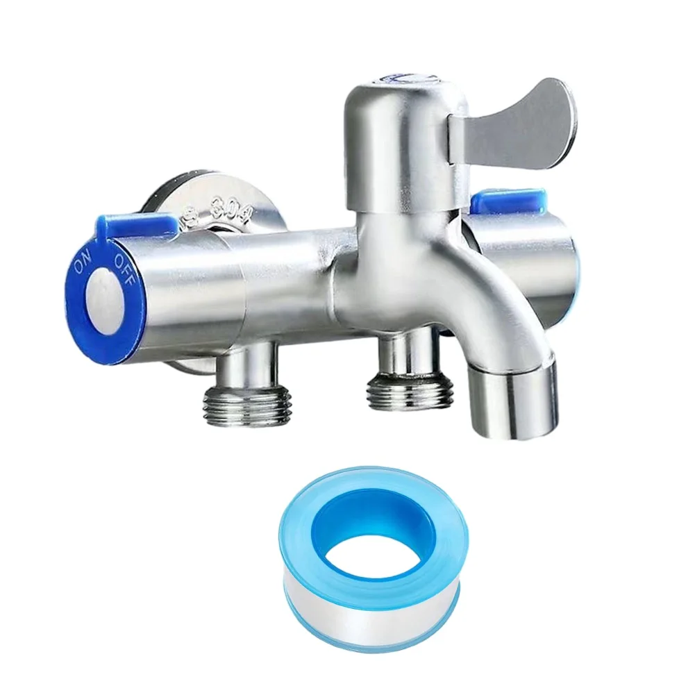 

Stainless Steel Three Way Tap Sink Faucet Washing Machine 2 Way Angle Valve 12x6x9cm For Washing Machine Sprayer