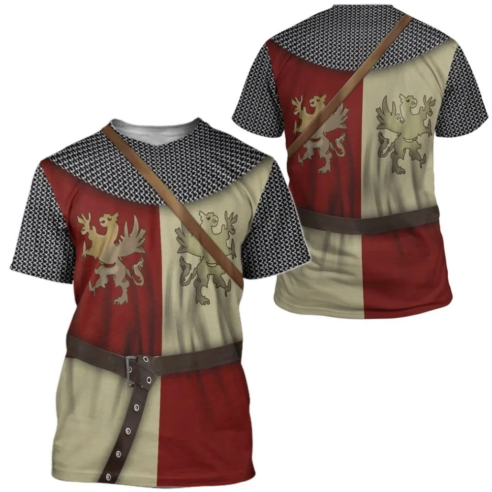 

Summer Oversized T-shirt European Retro Templar Print Round Neck Clothes Men Fashion Casual Short-sleeved Knight Streetwear Tops