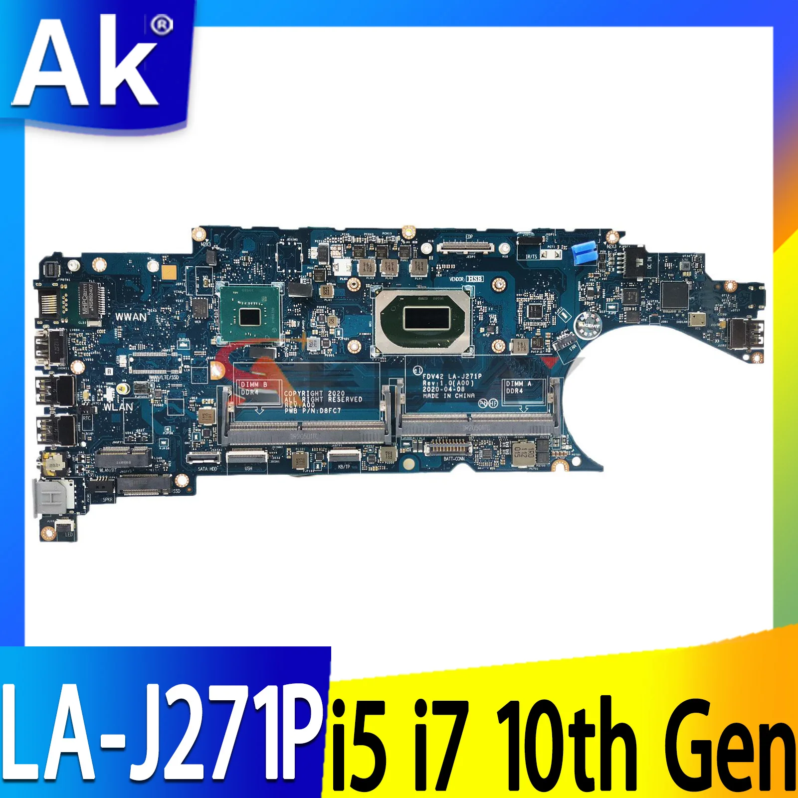 

FDV42 LA-J271P Mainboard For Dell Latitude 5411 Laptop Motherboard CPU:I7-10850H I5-10300H CN-04FW8 04FW877 4FW87 100% Test OK