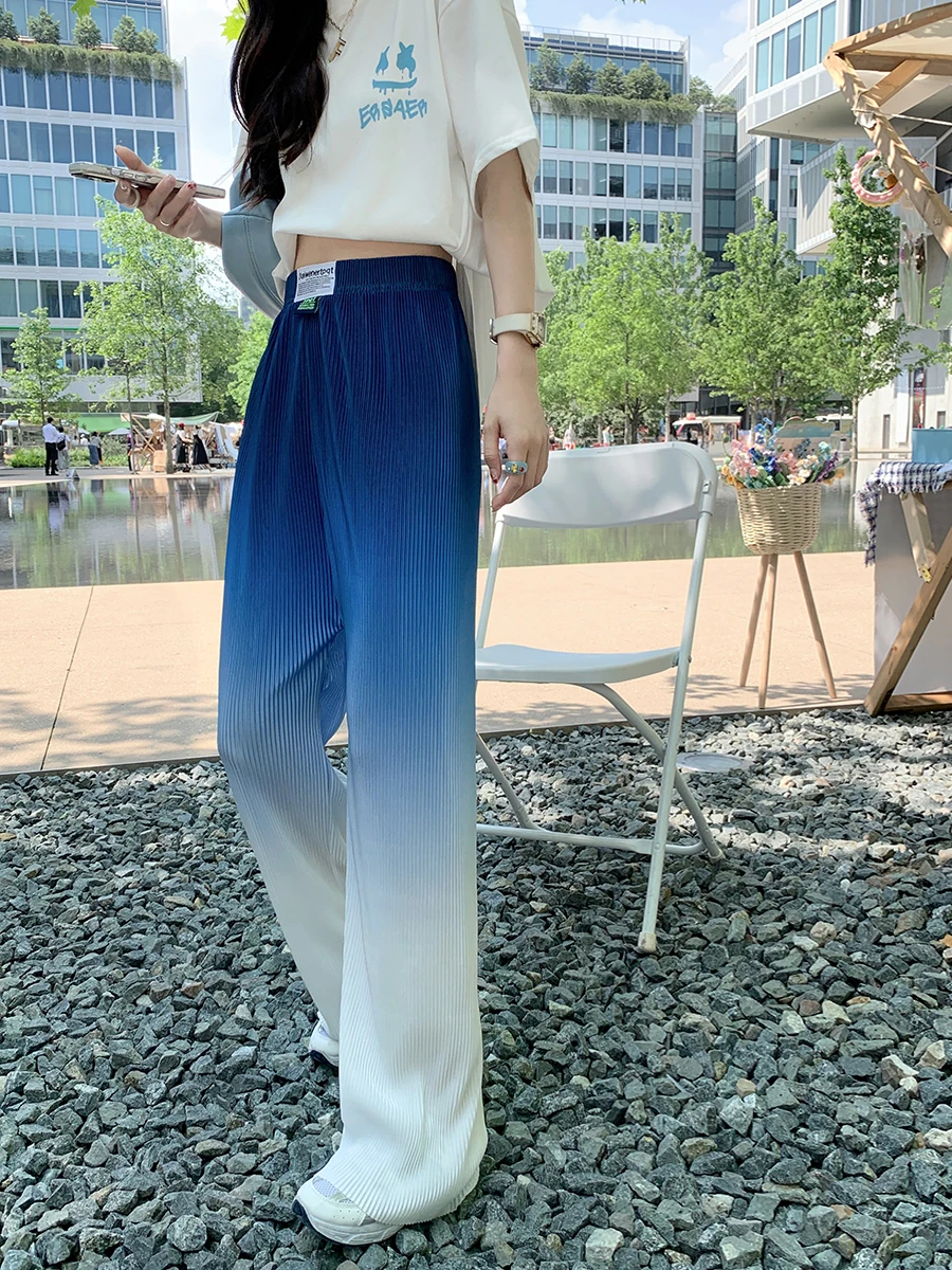 Thin Gradient Color Block Pantalon Pants Summer Soft Pleated Chiffon Casual Streetwear Leisure Chic Ins Ulzzang Harajuku Trouser 17662 soft clemmy сенсорная ферма soft block