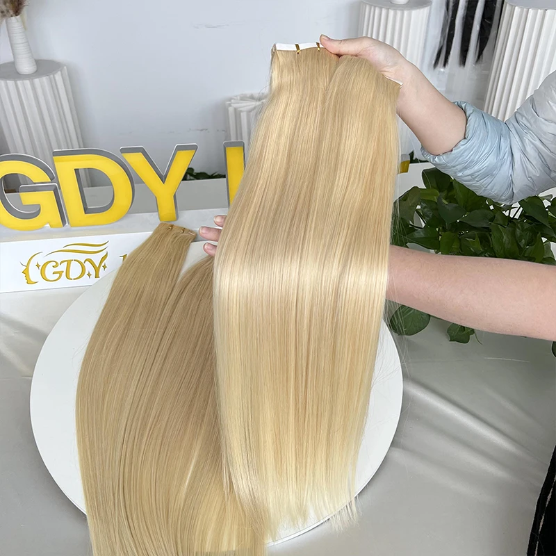 Double Drawn Straight Tape in Hair Extensions 12A Raw Hair Blonde Color #613 Straight 100% Human Extensions 100g/40pcs
