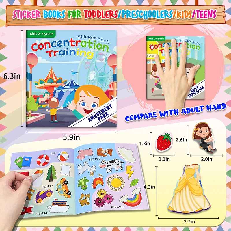10 Set Reusable Kids Stickers Books Toys Novel DIY Sticker Matching Game Montessori Focus Learning Educational Toys For Children 6