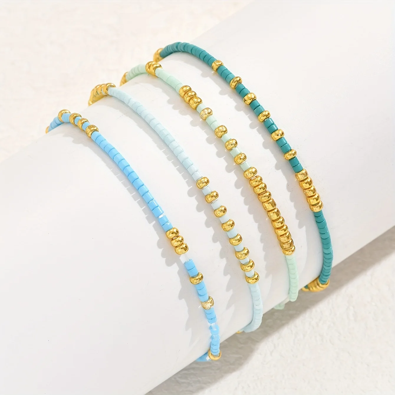 Glass Bracelet Set 4 PCS Fashion Bohemian Style Colorful Seedbeads Bracelet Trendy Beach Vacation Style Jewelry
