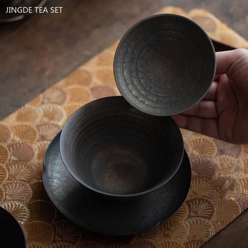 140ml Retro Coarse Pottery Cover Bowl Teacup Tradition Handmade Gaiwan Household Beauty Tea Bowl Chinese Ceramic Tea Infuser
