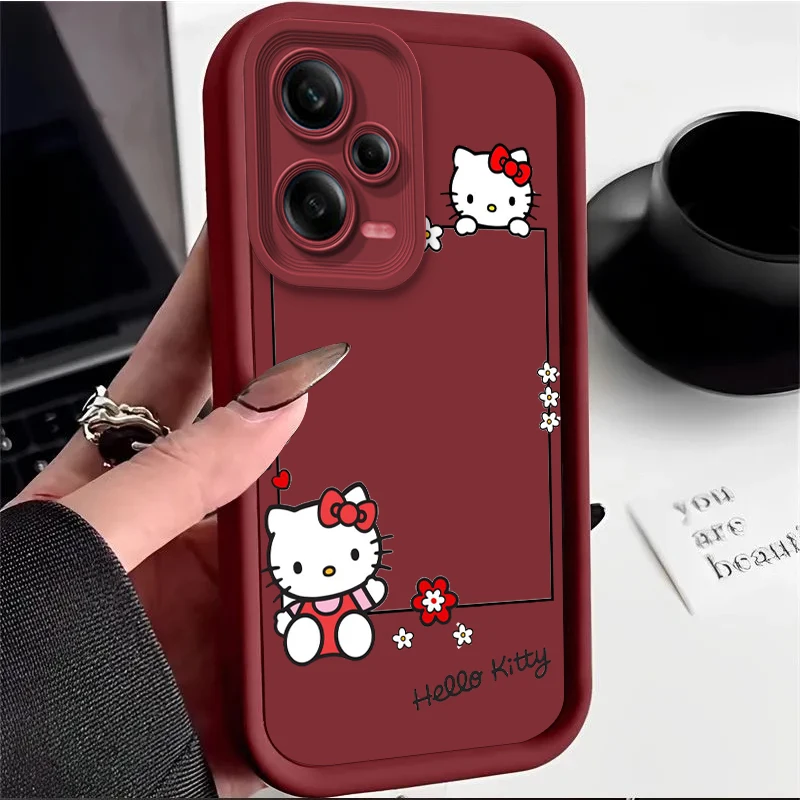 Box Cute Hello Kitty Per Redmi K50 K40 K30 K20 12C 10C 9C 9At 9A Ultra Pro Prime Liquid Eye Ladder Phone Case