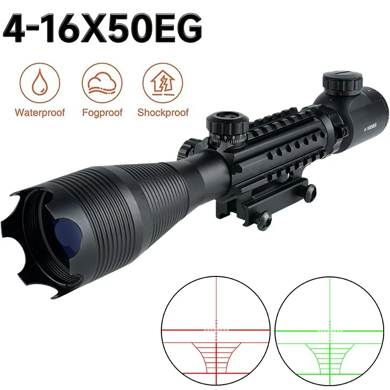 

4-16x50EG Hunting Riflescope Red/green Reflex Adjustable Sight Tactical Optical Scope Fit Long Range Shooting 20mm Weaver Rail