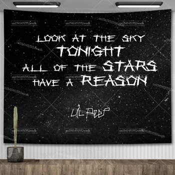 Lil Peep – tapisserie murale suspendue, Look au ciel, couverture artistique, tapisserie de sorcellerie Hippie noire, décor de pièce esthétique 1