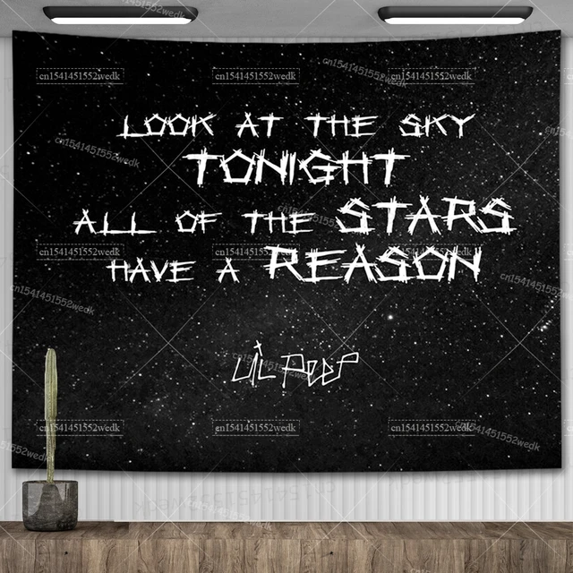 Lil Peep – tapisserie murale suspendue, Look au ciel, couverture artistique, tapisserie de sorcellerie Hippie noire, décor de pièce esthétique 1
