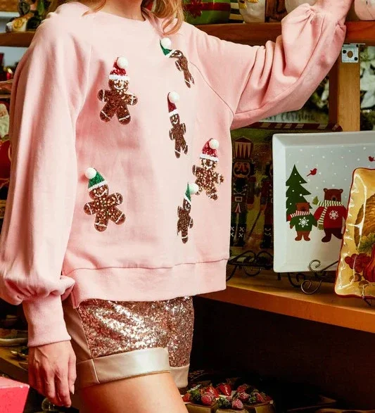 

2023 Autumn Women Sweatshirts Fashion Christmas Sequins Round Neck Long Sleeve Casual Versatile Pullover Top Y2K Clothes