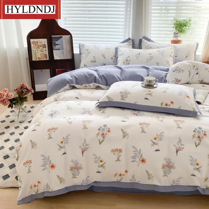 1Pcs Washed Cotton Floral Duvet Cover Pastoral Style Duvet Cover Linen Double Dekbedovertrek 200X200(Pillowcase Need Order)