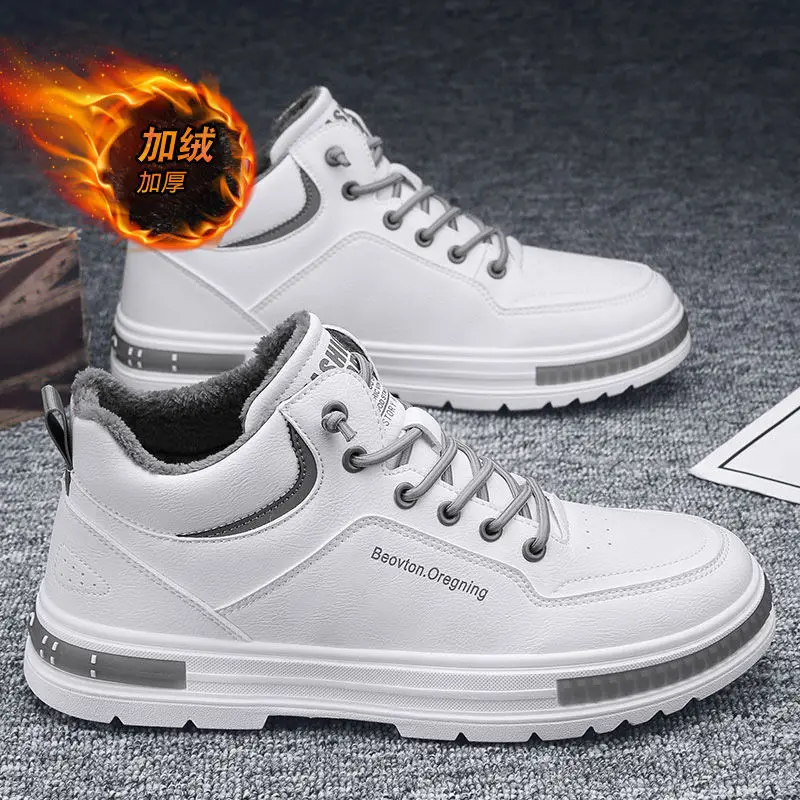 All-match Autumn Winter Men Snow Boots Waterproof PU Leather Short Boots Male Warm Plush Outdoor Work Shoes Boys Sneakers