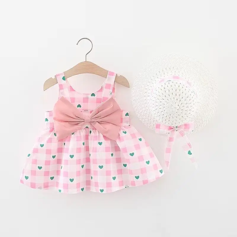 frock designs 2022 Summer Newborn Baby Clothes Baby Girl Clothes Cute Print Sleeveless Cotton Beach Dress + Sun Hat Princess Dresses beach dresses Dresses