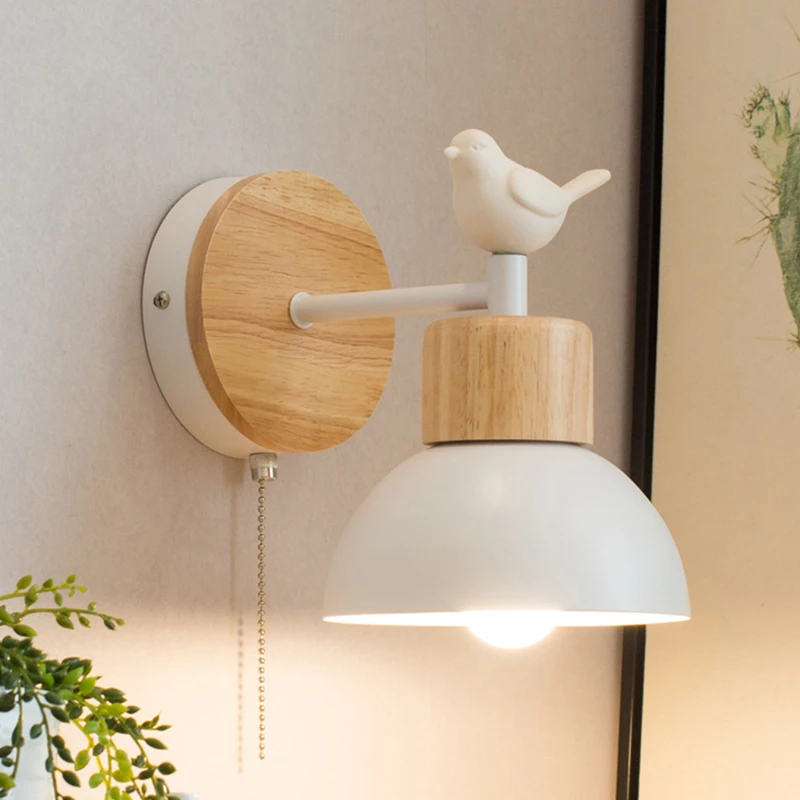 

Nordic Modern LED Wall Lamp Wood Creative Lighting Fixture Wall Light Balcony Staircase Sconce Bedroom Bedside Bird Room Decor