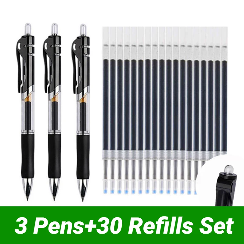 Retractable Stainless Steel Ballpoint Gel Pens,0.5mm Fine Point Bullet Tip  Black Blue ink Refill Smooth Writing Grip Signing Pen