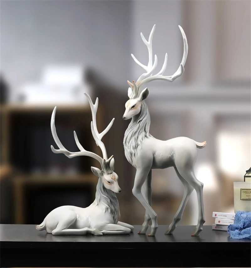 

Charm Deer Statue Resin Elk Fairy Sculpture Myth Fairyland Animal Living Room Ornament Bedroom Craft Decor Housewarming Present