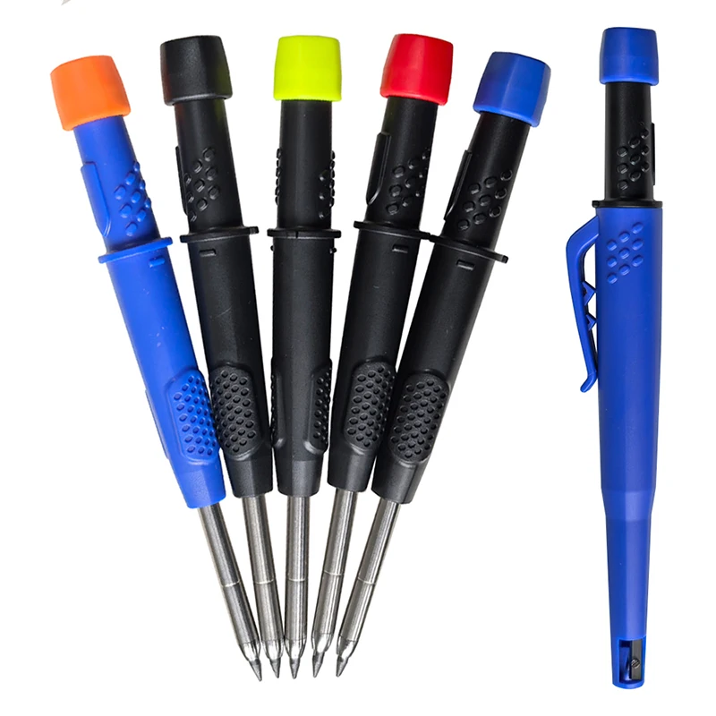 5 Colors 2.8mm Solid Woodworking Mechanical Pencil with Pen Cover 2B Black Yellow Red Lead Long Headed Carpenter Marking Pencil 3