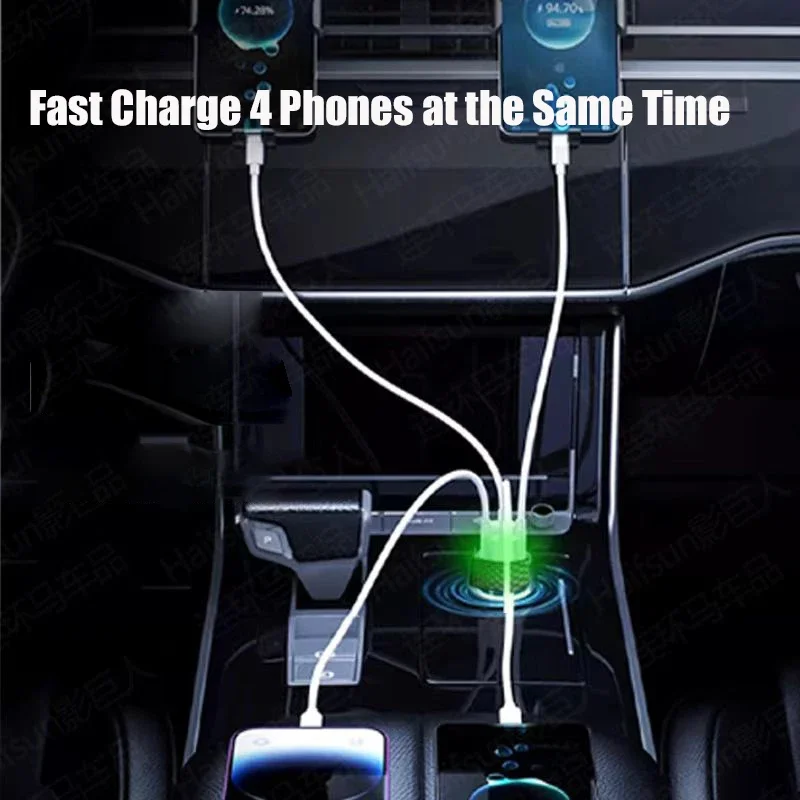 UYUXIO USB C Car Phone Charger Dual PD 4 in 1 with Voltage Display Super Fast Charge Adapter for iPhone Xiaomi Oppo Vivo Samsung 4