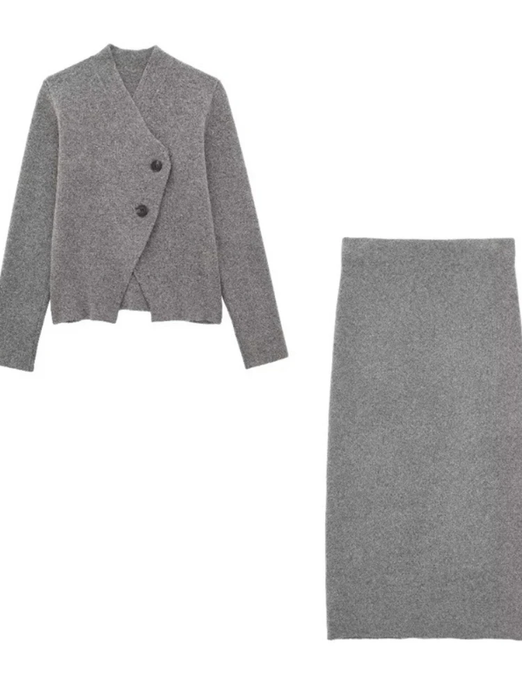 Cloud Cardigan Skirt Set - Grey