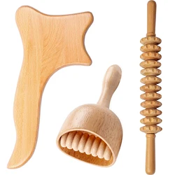 MQQWQQ Anti Cellulite Wood Therapy Massage Tools, Wooden Massager Roller, Gua Sha Cup, Maderoterapia Kit for Lymphatic Drainage