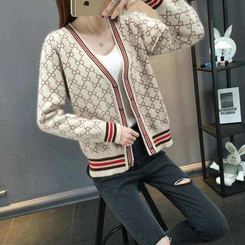 turtleneck Sweater cardigan women's spring and autumn new knitted jacket women cardigan argyle sweater