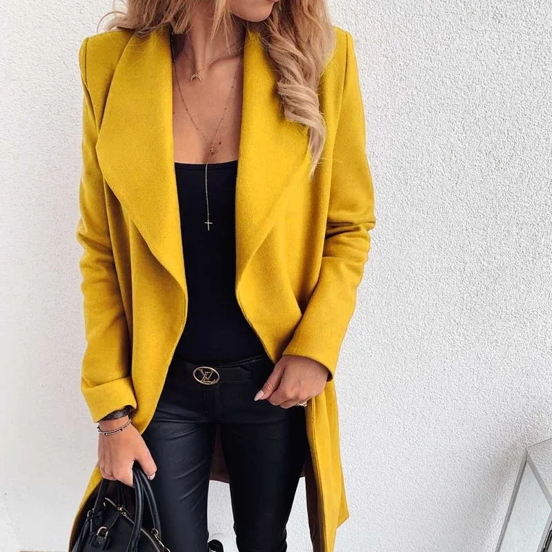 New Women's Autumn Winter Casual Solid Colors Thick Long Sleeve Oversized S-3XL Cardigan Long Trench Coats Jacket Windbreaker