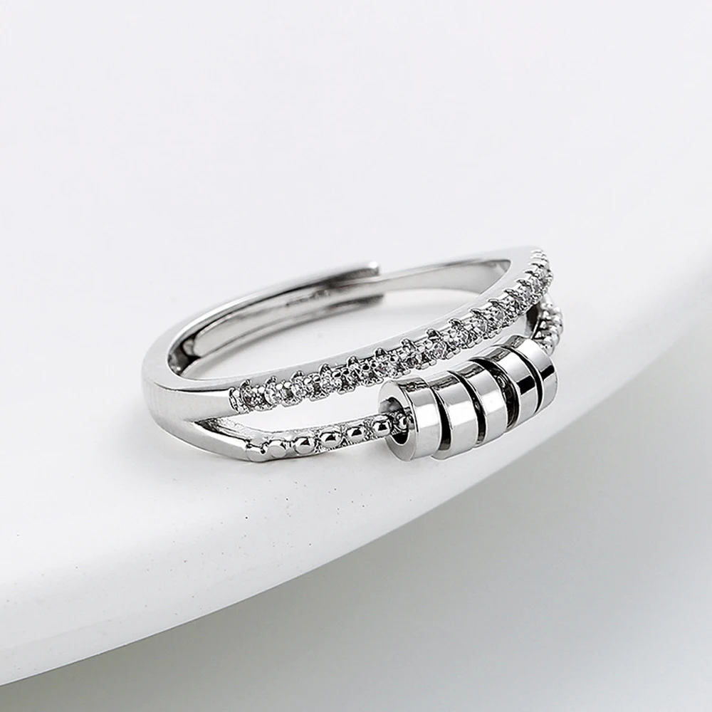 Daifuni s925 Sterling Silver Adjustable Woman Anxiety Fidget Ring With Stress Relief Jewelry For Female Zircon Jewelry Gift