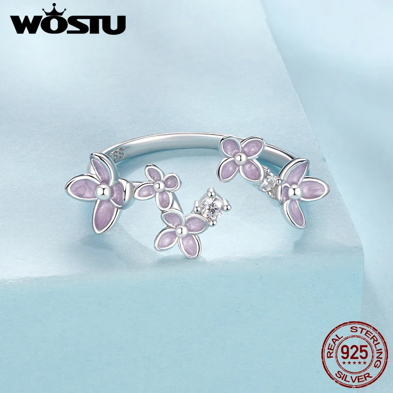 WOSTU 925 Sterling Silver Lilac Flower Open Ring Stud Earrings Jewelry Set for Women Fine Jewelry Party Dating Y2K Korean Gift 4
