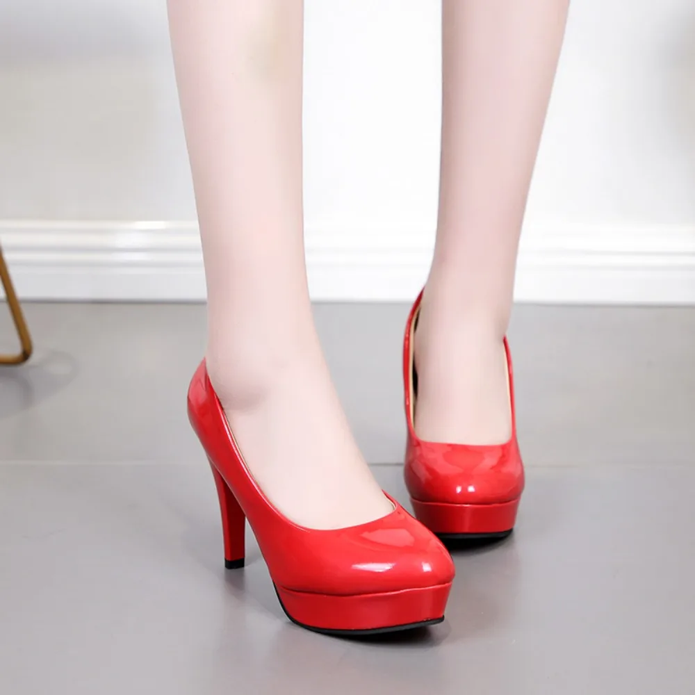 High Heel Women's 2024 New Solid Color Thin Heel Shallow Mouth Round Toe Low Top Shoes Large Heel Shoes Size 34-42 2