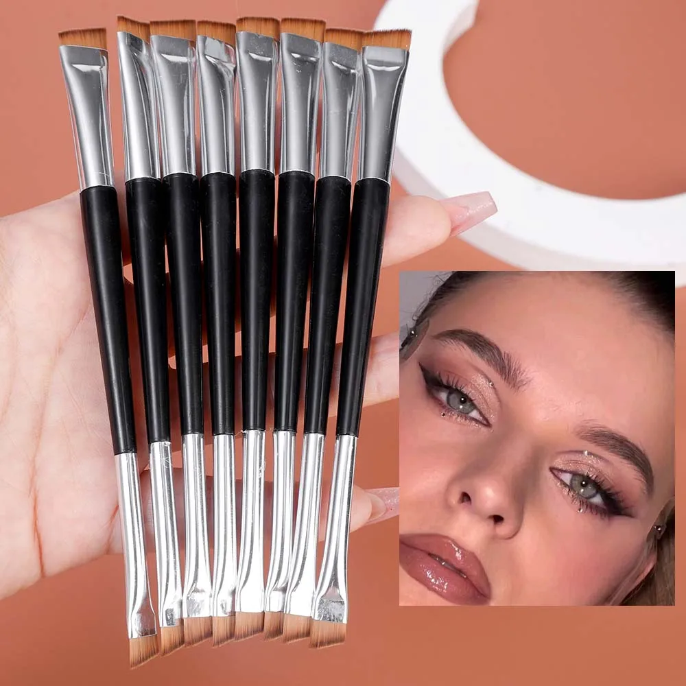 Professional Eyebrow Brush Eyeliner Angled Flat Head Blade Eye Liner Brow Contour Makeup Brushes Double-head Make Up Tools 15pcs 4