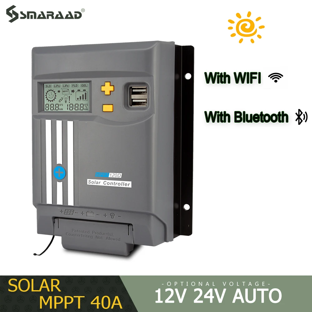 

MPPT 40A with WIFI 12V/24V Auto Solar Panel Battery Regulator Charge Controller Dual USB LifePo4 Or Lithium for Solar System