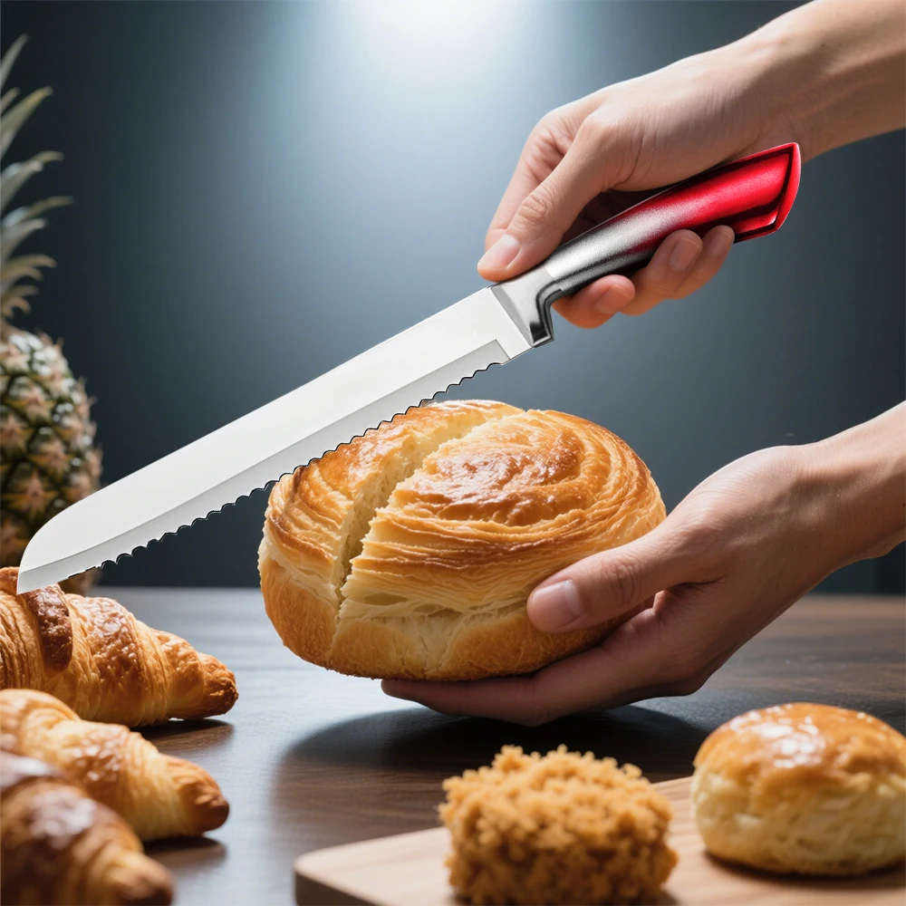 9-teiliges Küchenmesserset, scharfe, antihaftbeschichtete Kochmesser für die Küche mit Anspitzer zum Schneiden, Schneiden, Würfeln, Hacken – Detail 8