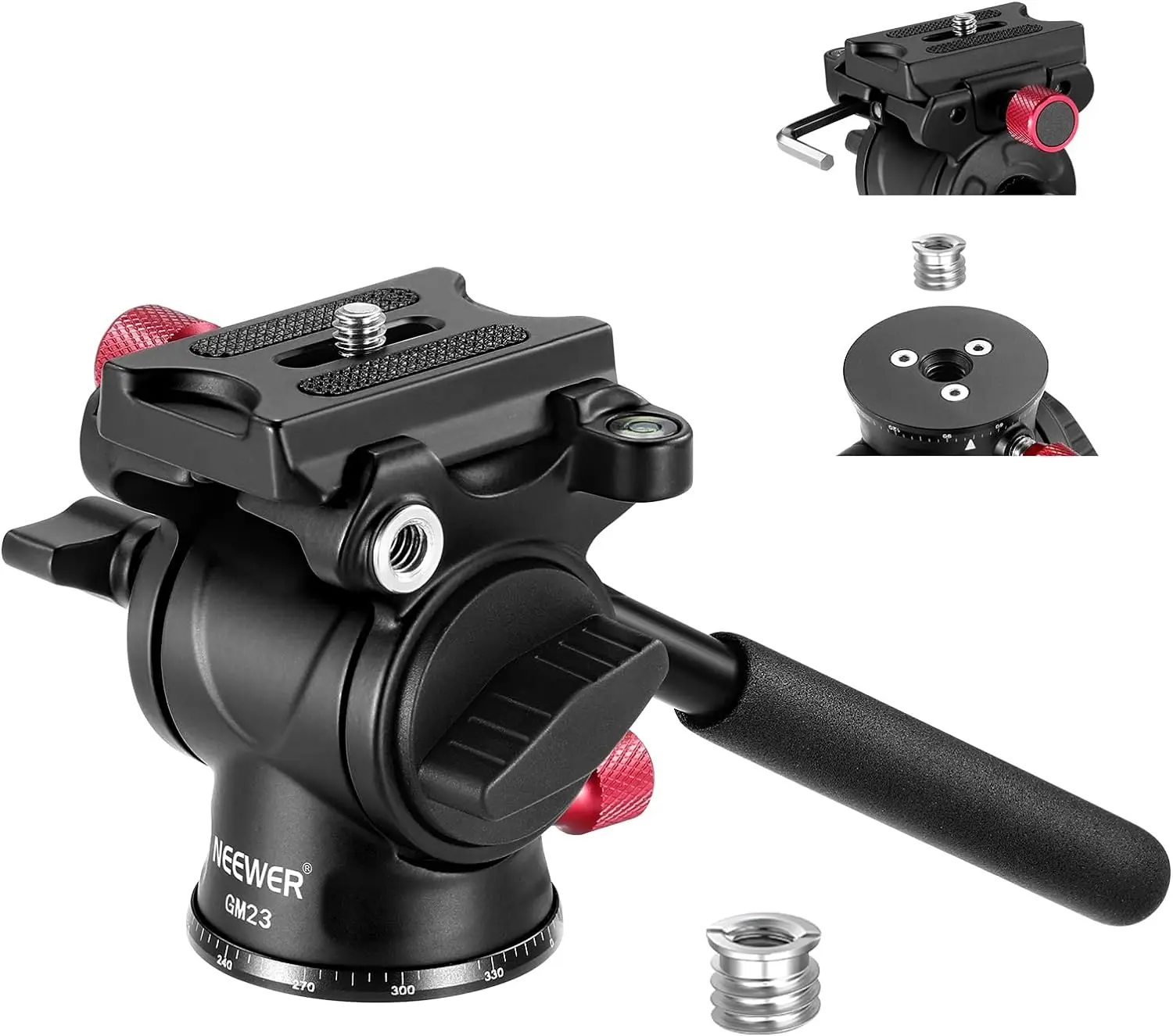 

NEEWER Fluid Tripod Head with Handle & Arca Type Quick Release, Aluminum Alloy Panorama Drag Pan Tilt Head for Camcorder DSLR