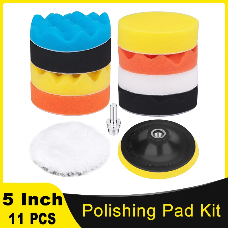 5 Inch Buffing and Polishing Pad Kit 11 PCS with Drill Adapter and Woolen Pad for Car Buffer Polisher Polishing Waxing