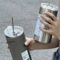 600ml Thermos Cup Portable 304 Stainless Steel Coffee Mug Thermal Leak-proof Water Bottle with Straw Insulated Bottle Drinkware 5