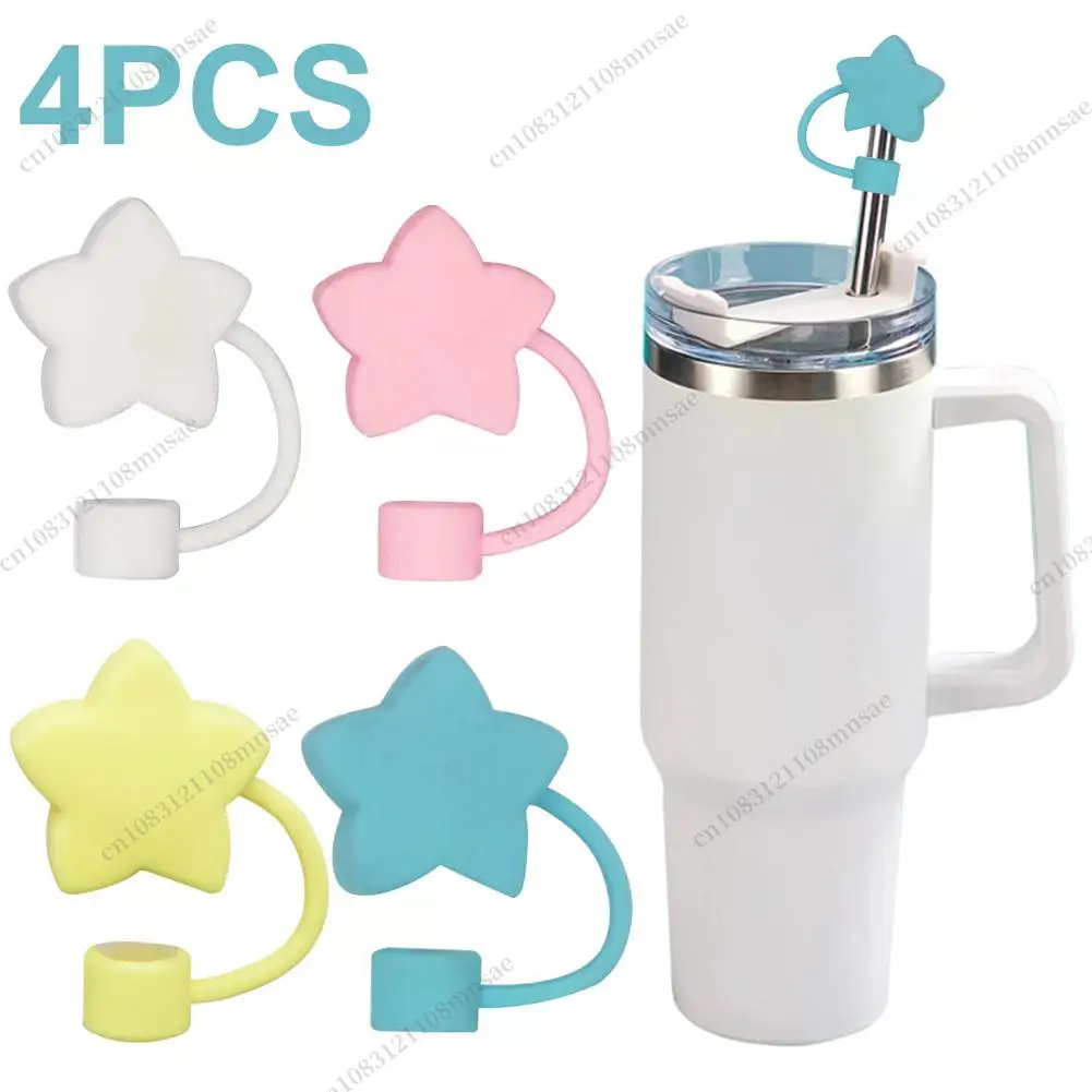 4Pcs Silicone Straw Tips Protectors 10mm Star Straw Toppers Drinking Caps Straws Stopper for Stanley 30/40oz Tumbler Accessories