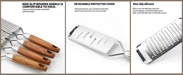 LMETJMA Cheese Grater with Natural Wood Lemon Handle Stainless Steel Zester Grater Kitchen Citrus Zester Tool For Ginger JT259