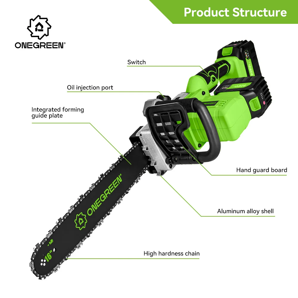 ONEGREEN 8000W 16Inch Brushless Electric Chainsaw Cordless Battery Pruning Saw Woodworking Power Tools For Makita 18V Battery 3