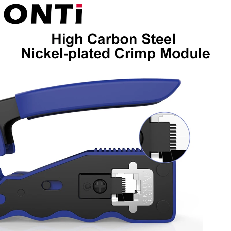 ONTi RJ45 Cat7/6/6A/5E 커넥터, 교체 블레이드 이더넷 케이블 스트리퍼가 있는 압착 도구 패스 스루 압착